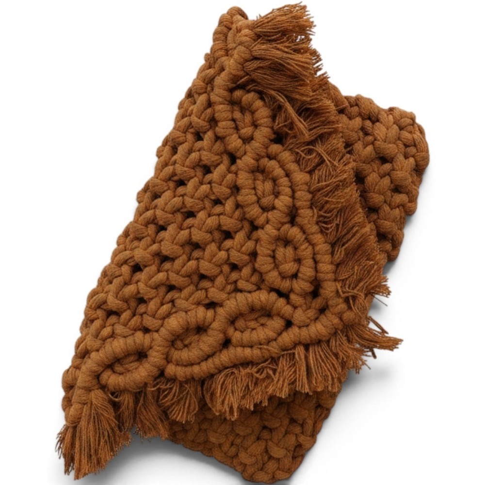Boho Macrame Wristlet Clutch Rust Brown Fringed Crochet Handbag Festival Bag